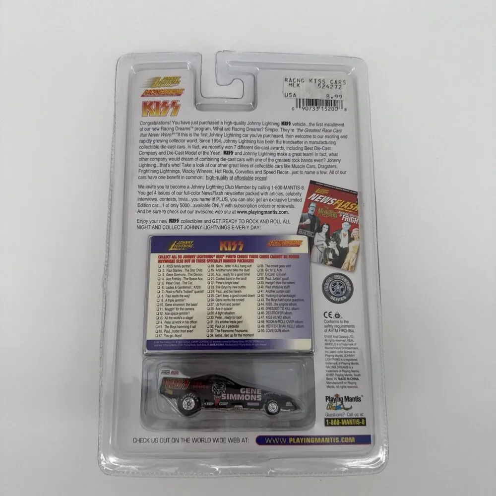 Vintage Johnny LIghtning KISS Gene Simmons Race Car with card #7 1997 NOS